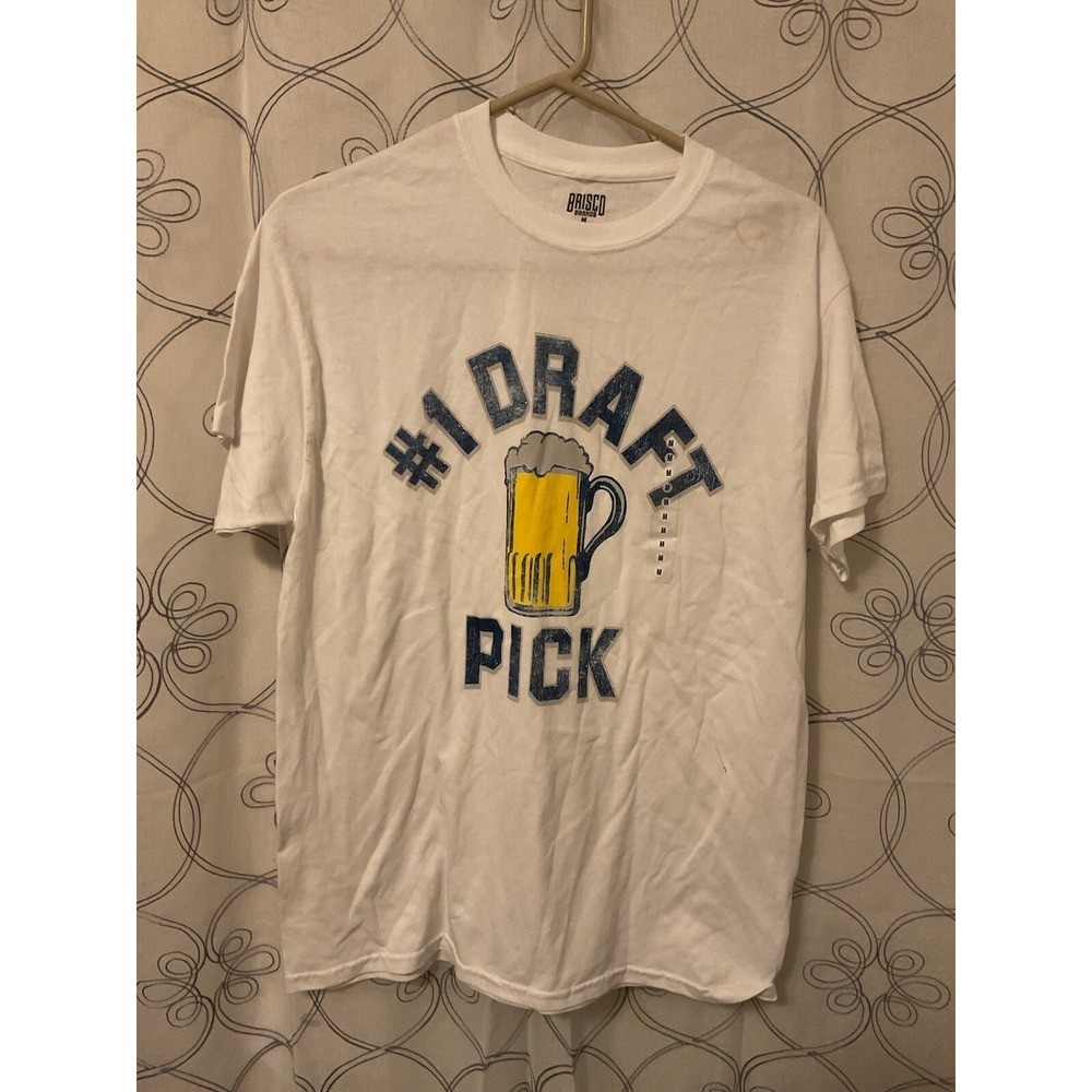 Brisco Brands Men's White Short Sleeve Tshirt "#1 Draft Pick" Size Medium‎